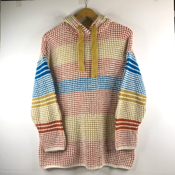 Listicle, women’s boho waffle knit multicolored striped pullover hoodie sweater - Picture 3 of 12